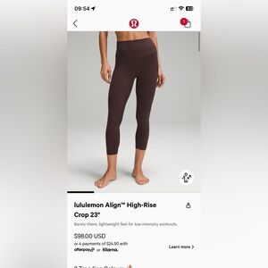 lululemon align pants high rise crop 23‘